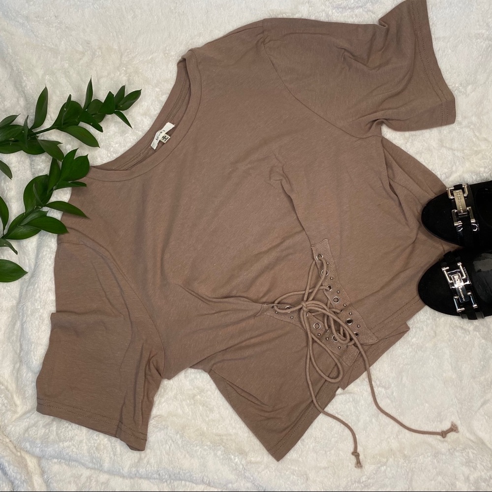 Beige Lace Up Crop Top